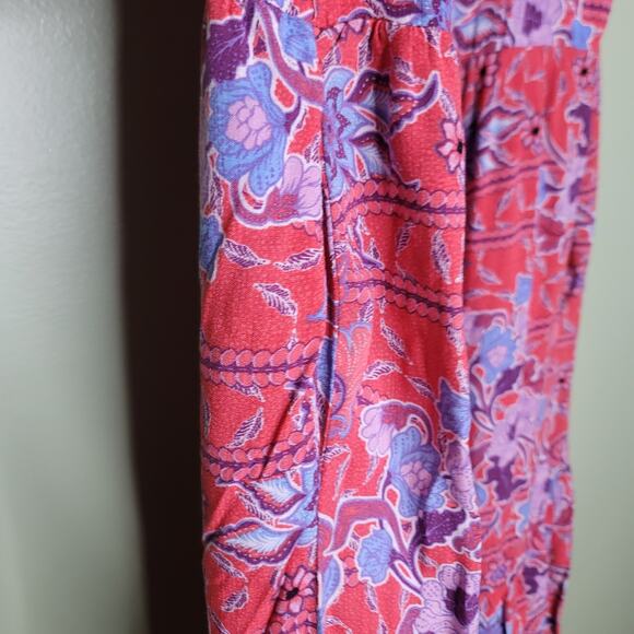 Knox Rose Multi Pink Floral Dress Small Boho Tiered Midi Dress Adjustable Pocket - Picture 5 of 7